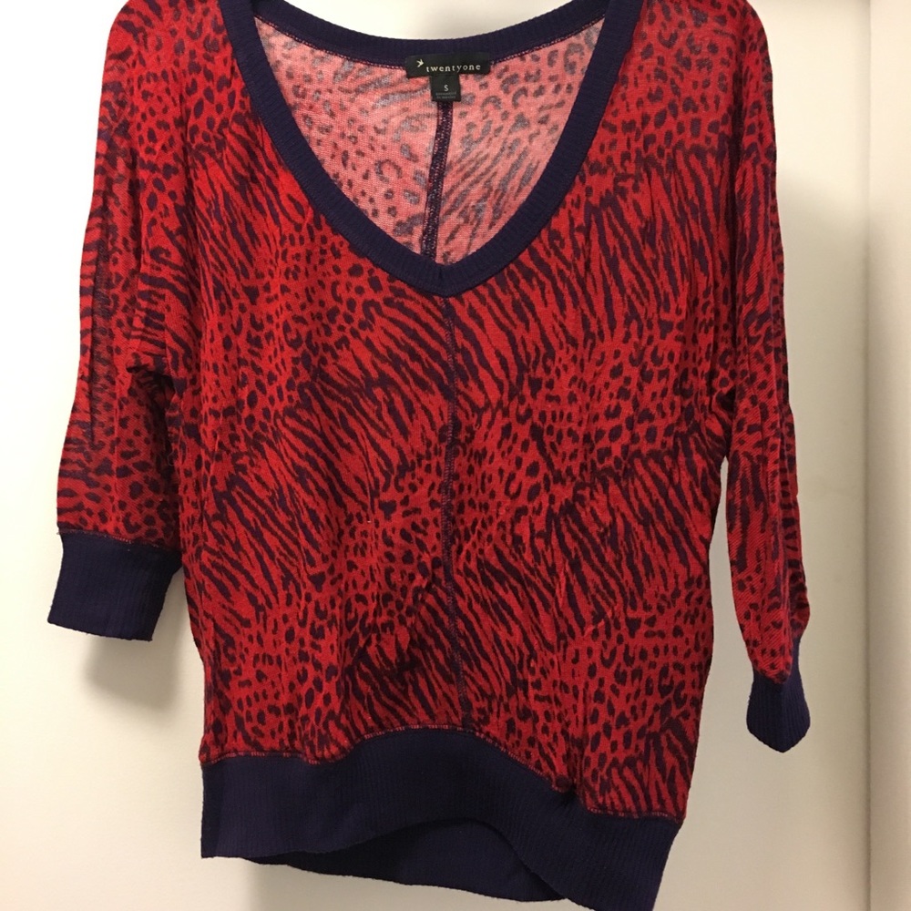 Forever 21 v-neck top. Red/purple animal print.